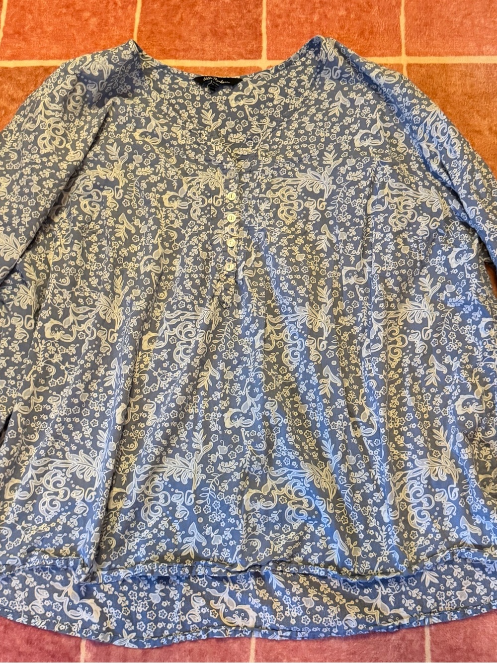 Ulla Popken Blue and White Paisley Print Blouse